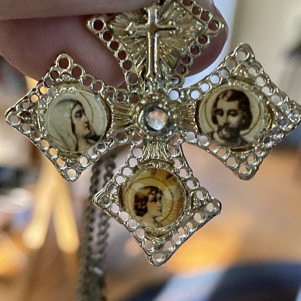 Vintage Estate Silvertone Maltese Cross Catholic Pendant Lord's Prayer Inside